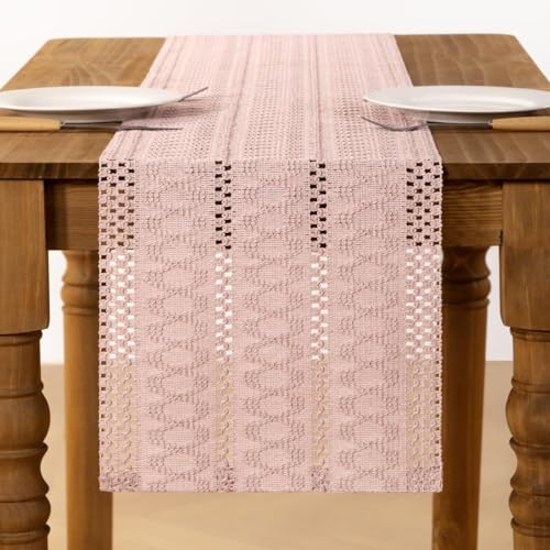 Image of MLMC Pink Boho Table Runner Farmhouse Macrame Woven Table Runner 36 inch Long Rustic Centerpieces Table Decoration for Kitchen Dinning Wedding Events 12x36 Inch
