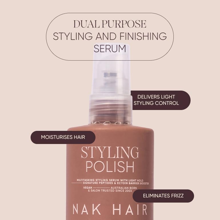 NAK Signature Styling Polish Serum 100ml - Frizz Control & Shine for All Hair Types with Peptides & Vegan Complex