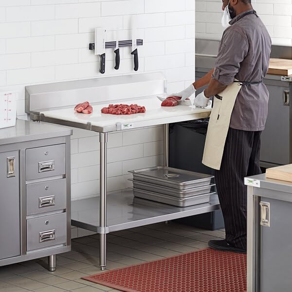 Stainless Steel Poly Top Work Table with Undershelf, 304 Grade, 30x48 Inch, 14-Gauge, NSF Listed, 6 Inch Backsplash