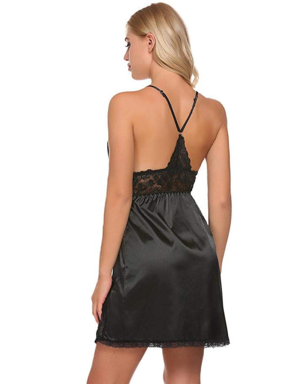 Nuisettes Et Deshabillés Ensembles De Lingerie Femme Satin Dentelle Vêtements De Nuit Homewear Vêtements De Nuit Pour Femmes Sexy Soie Nuisette Chemise Sexy Patchwork G-String Avec Chemise De Nui