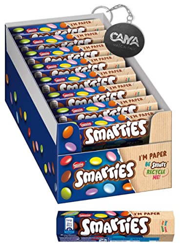 Smarties Tubi con Confetti Ripieni di Cioccolato al Latte - Box 24x38gr e Portachiavi CAIYA®