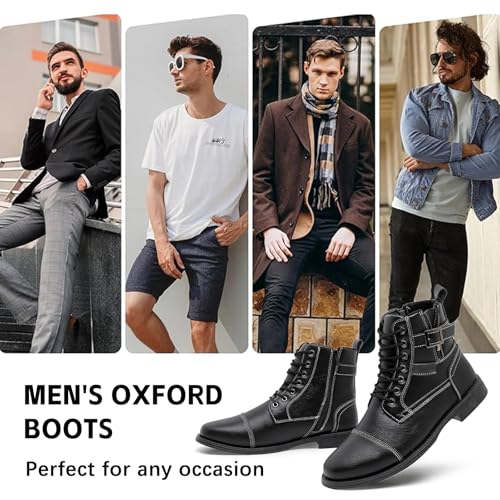 Image of AMAPO Men Oxford Boots, Buckle Dress Boot, Casual Men Boots Lace-Up Side Zipper