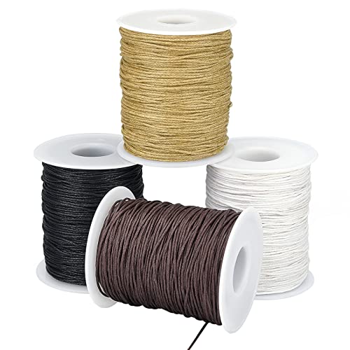 PH PandaHall 365.7m 4 Couleurs Fil Cire Macrame 1mm Cordon Coton Ciré Fil Macramé Bijoux Fil Cordon pour Bracelet pour Collier de Bracelet en macramé...
