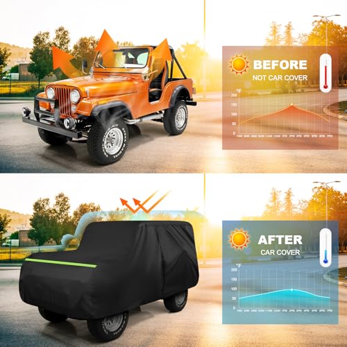 Image of QUNSUNUS Waterproof Car Cover for Jeep CJ5 1955-1983, Outdoor Cj5 Cover with Cotton Lining, All Weather Cover with Straps and Zipper for Wind, Sun, UV and Dust Protection
