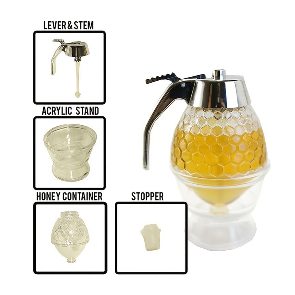 Dispensador de Miel,Capacidad de 200 ml A Prueba de Goteo Resistente Y Duradero Fácil Limpiar Adecuado para Almacenar Miel Jarabe de Arce Leche Condensada Etc(Size:200ml)