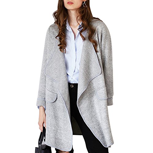 Chicwish Women 's Comfy Casual Wide Lapel Open Front Long Sleeve Grey Cardigan Coat