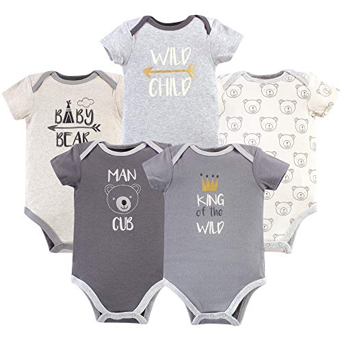 Luvable Friends Unisex Baby Cotton Bodysuits, Bear, 0-3 Months