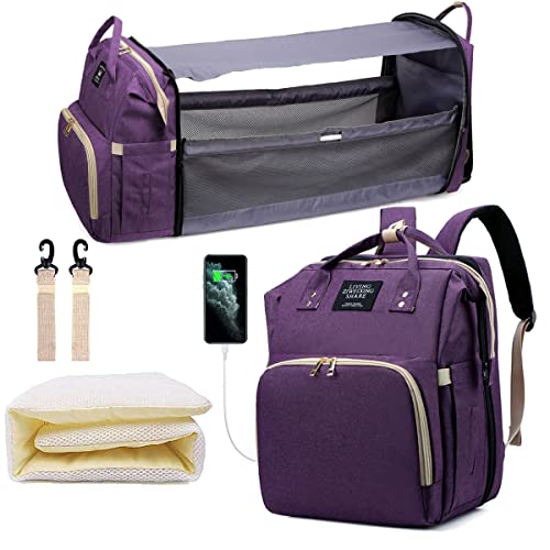 Image of SALIFA Diaper Bag Backpack, Nappy Baby Bags with Portable Changing Pad, 900D Waterproof Multi-Function Travel Portable Mommy Bag, Purple