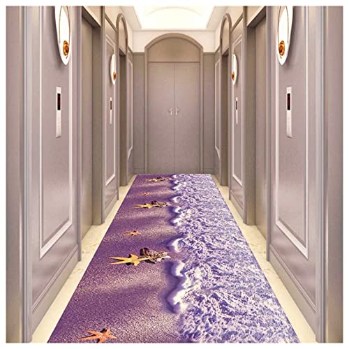 LXLZYXSF Flur Teppich Läufer Strand-Muster-Stil Teppich, Läuferteppich Vor Der Küchenspüle, Violett Teppich Zum Badezimmer Mädchenzimmer, Waschbar Fußmatten (Color : WxL, Size : 80x500cm/2.6x16ft) Cover