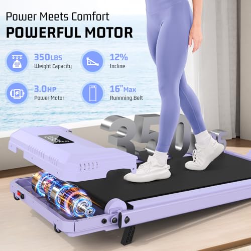 Image of FUNMILY Upgrade Walking Pad Folding Treadmill with 12% /15% Incline & Handle Bar, 3.5HP Foldable Under Desk Compact Treadmills for Home /Office /Gym, 400+lb Capacity, Shock Absorption