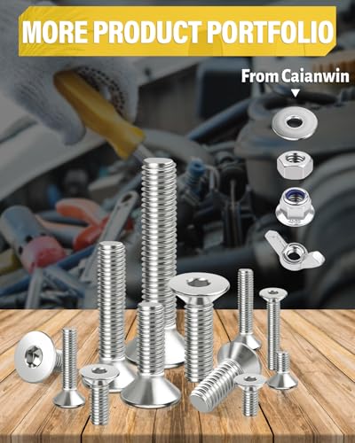 Caianwin 100Pcs M4x16mm Hex Countersunk Bolts DIN7991 Machine Screws 304 Stainless Steel Countersunk Screws - Image 4
