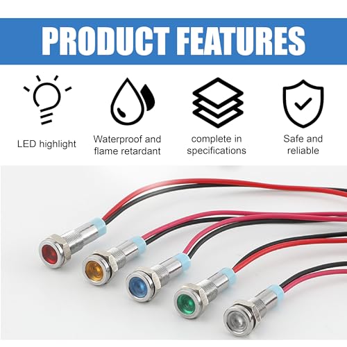 Indicador LED Verde 6mm 12-24V Impermeable 5 Piezas miniatura 5