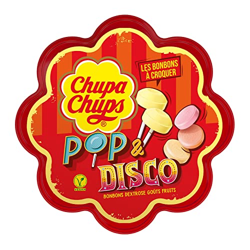 Chupa Chups - Boite Margarita Pop & Disco - Mix dextrose avec des sucettes et des rouleaux - Végétalien - Colorants naturels - Idéal pour Fêtes d'Anniversaires- Boite Chupa Chups de 24 bonbons Cover