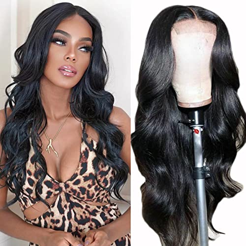 Body Wave Lace Front Wigs Human Hair Wigs for Black Women 10A Brazilian 4x4 Body Wave Lace Closure Wig Human Hair Pre Plucked with Baby Hair 150% Density Natural Color (20 inch, 150% Density)