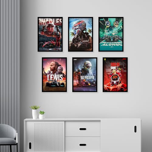 Image of CodersParadise Paper F1 Vol.2 Wall Poster Frames - Pack Of 6 | 8 X 12Cm (A4 Size) | Aesthetic Artwork Framed Posters | Framed Posters For Living Room, Bedroom