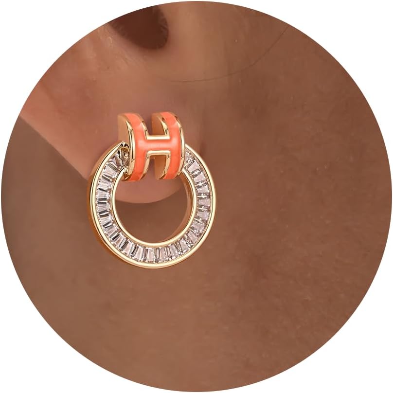 H Stud Earrings 14K Gold Plated Earrings Enamel Earrings Dainty Stud Earrings for Women Birthday Gifts for Women