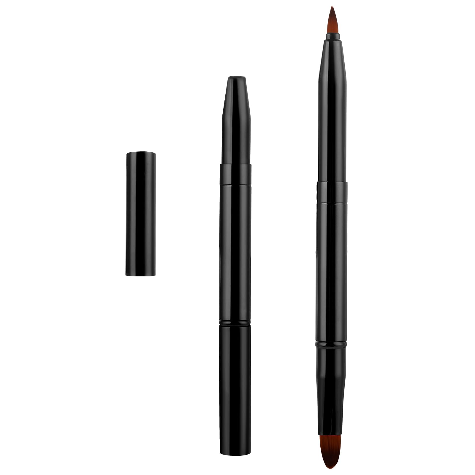 WLLHYF Pinceau à lèvres professionnel double face rétractable pour fond de teint de voyage pour femmes et filles (noir)