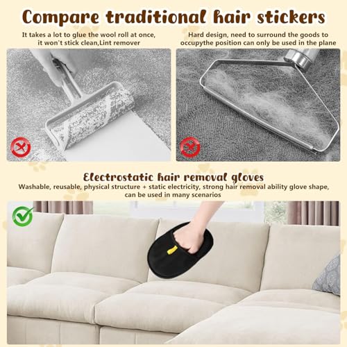 Fellmagnet Handschuhe 2025 - Doppelseitige Fellpflegehandschuhe für Katzen/Hunde, Antistatische Haarentfernung an Sofa & Kleidung, Wiederverwendbar mit Massagefunktion Für Glänzendes Tierfell-1 Stück