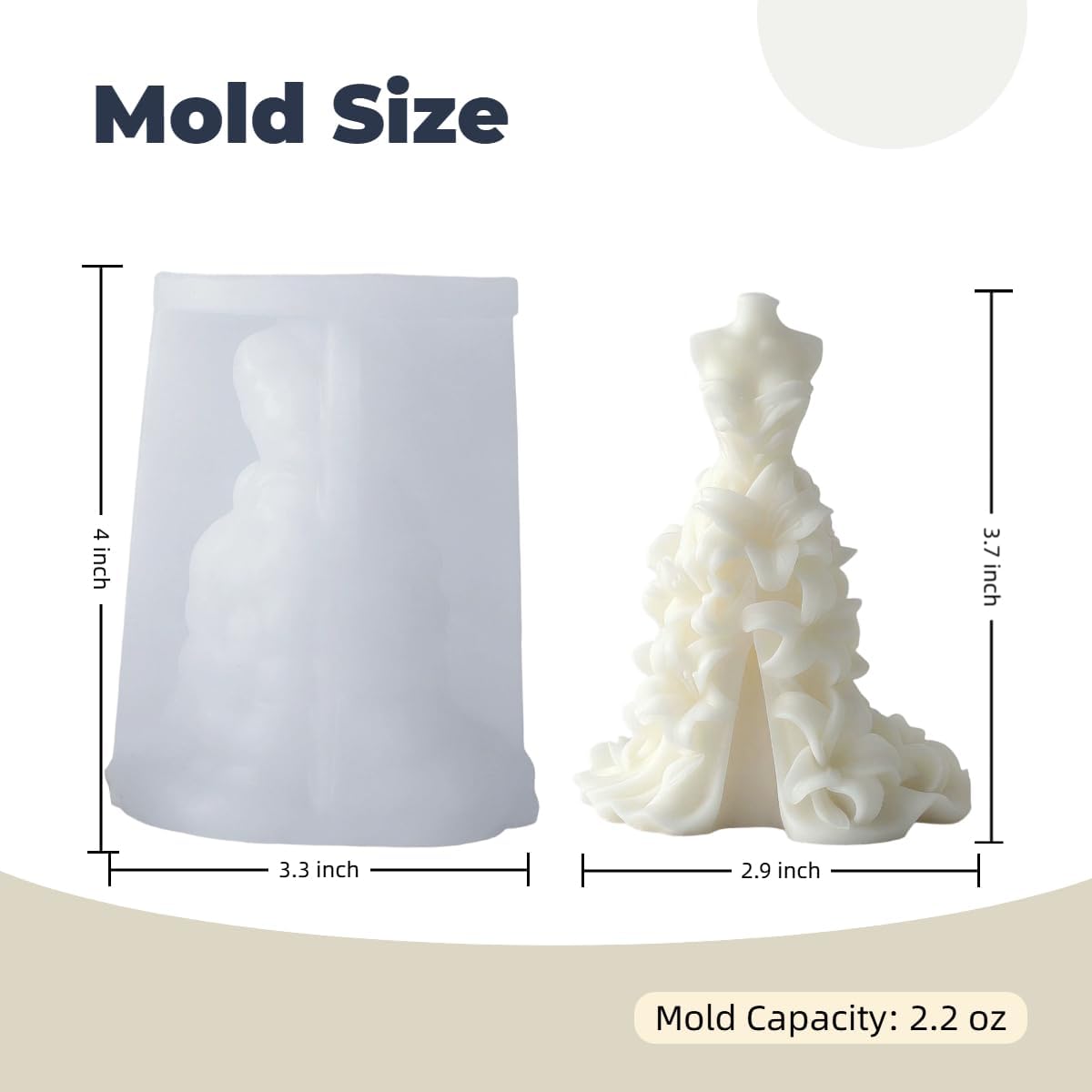 3D Lily Wedding Dress Candle Mold, Formal Dress Silicone Molds for Candles Soap Resin Gypsum Cement Craft, DIY Birthday Gift & Home Wedding Decor