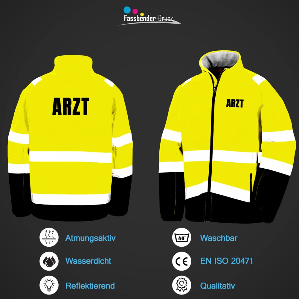 ARZT Sicherheitsjacke GELB aus Softshell - Gelb Warnjacke nach EN ISO 20471 zertifiziert - Unisex und hochwertigem Reflektorstreifen