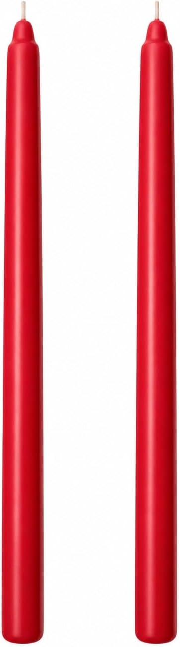 2’li Kırmızı Şamdan Mum Seti 25 cm – Dekoratif İnce Şamdan Mum, Kokusuz Parafin Wax,%100 Pamuk Fitil, El Döküm, Uzun Süre Yanma (~10 Saat), Şık Sofra, Davet, Nişan, Düğün ve Ev Dekorasyonu