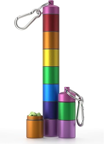 Miniatura 1 de ONEONTA Pastillero semanal para pastilleros, pastillero de metal impermeable para 7 días, con llavero, pastillero apilable de aluminio para