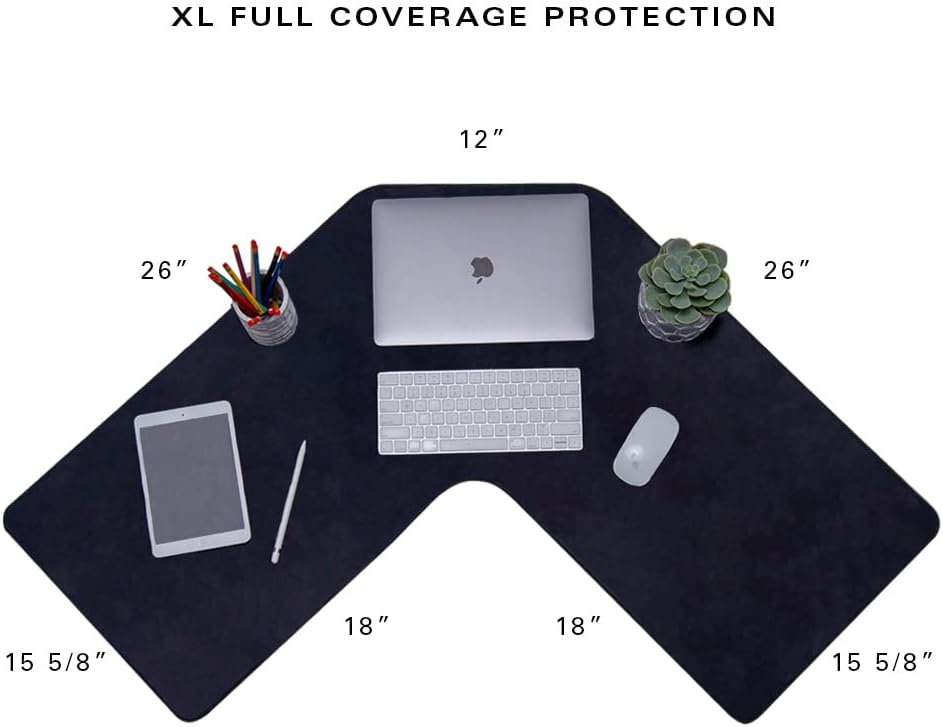 Con-Tact Brand XL Gaming Mouse Pad | Corner Desk Stitched Edges Extended Mousepad | Non-Slip Water Resistant Keyboard Mat | Deskpad for Gamer, Home & Office 36.22" x 15.74in | L Shape (Black)