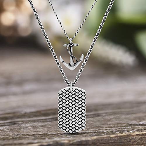 Nautica Anchor Dog Tag Necklaces for Men, Layered Chain, 24 Inches - image 7