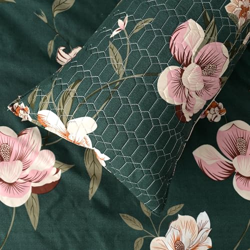 Image of Super Premium Designer 5-Piece Bedsheet Set - Double Bed Size (90 inchx100 inch) - Heavy Cotton Blend with Bedsheet, Pillow Covers & Cushion Covers (Green, 5 Pc Bedsheet Set)