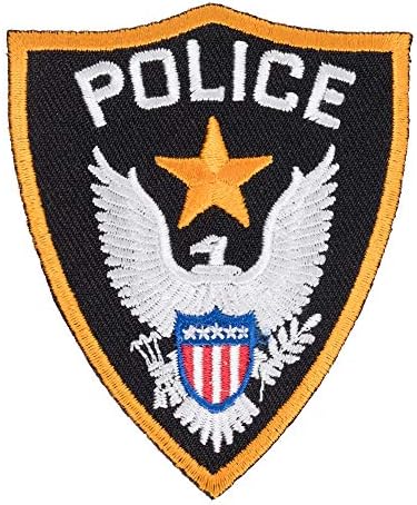 PatchStop Police Shield Eagle Iron On Patch for Uniform Shoulder Tactical Bags - Black and Gold 3x3.5in Badge Support Law Enforcement Sew On Patch to Hats Motorcycle Jackets Dog Harness