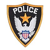 PatchStop Police Shield Eagle Iron On Patch for Uniform Shoulder Tactical Bags - Black and Gold 3x3.5in Badge Support Law Enforcement Sew On Patch to Hats Motorcycle Jackets Dog Harness
