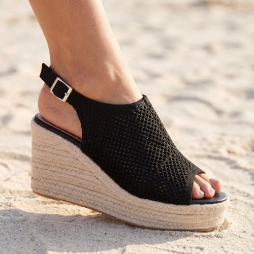 Image of Tilocow Womens Wedge Espadrilles Sandals for Summer | Peep-Toe,3.3 inch wedge heel, Casual Daily Wear,Cushioned Midsole for All-Day Comfort
