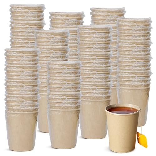 225 tazas de café de papel de 8 onzas, tazas de papel kraft envueltas individualmente para hotel, motel, tazas de café desechables para cafeterías, bistrós, fiestas