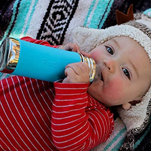 Pura Kiki Infant Baby Bottle Gift Set - Bpa-Free, Stainless Steel, Anti-Colic, Silicone Starter Feeding For Breastmilk & Formula - Aqua & Green, 3-18 Months #TOP5