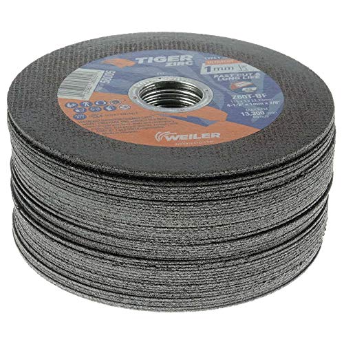 Image of Weiler 58005 4-1 /2 Inch Cutting Wheel, Tiger Zirc Steel /Metal Ultracut 1 mm Fast Cut & Long Life High Performance Thin Cutting, 1mm Z60T Type 1 7 /8 inch Arbor, Pack of 50