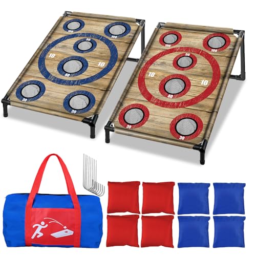 NZQXJXZ Cornhole Spiel Outdoor, Tragbar Cornhole Toss Set mit 8 Cornhole Säckchen und Tragetasche, Ideal für Erwachsene, Familie, Garten, Rasen, Strand, Camping, 3 x 2 Ft