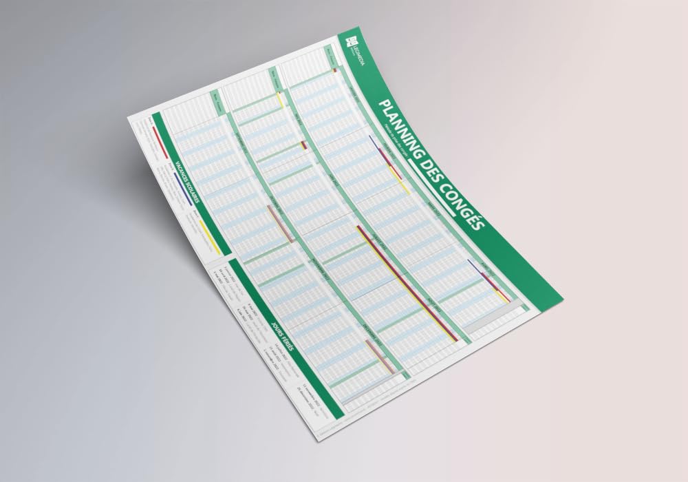 Ordre des départs en congés – Panneau d'affichage obligatoire - Plastifié et effaçable - Juin 2026 à Mai 2027 - Kit de fixation inclus (pastilles adhésives) - Fabriqué en France