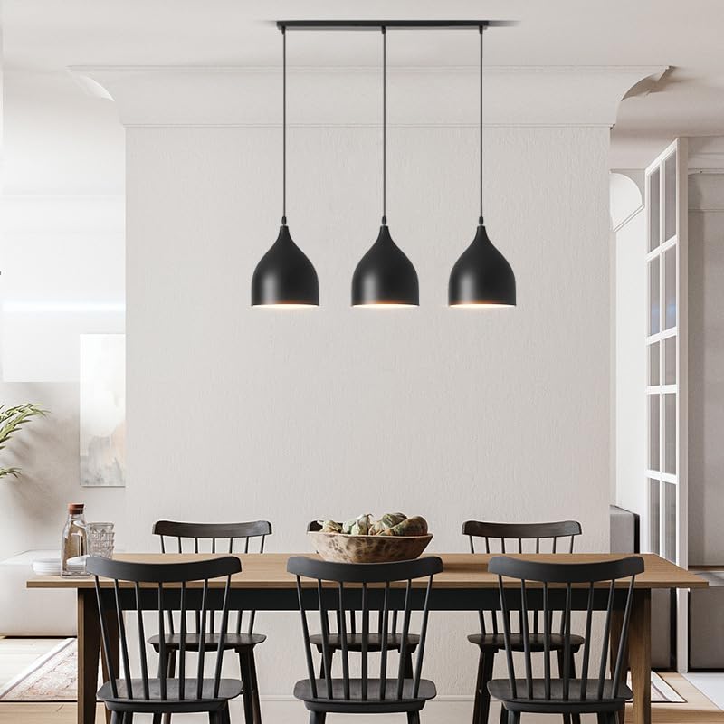 Keyplus Aluminium Hanging Shade Light, Black, 3 Lamp Linear Set 2