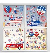 101 PCS 4th of July Patriotic Window Clings USA Double-Sided Window Art Decals USA Independence M...