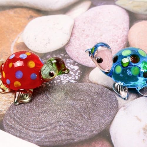 Image of Blue Glass Miniature Turtle Figurine - Aquarium Landscaping, Collectible Glass Turtle - 2.8 x 2.2 x 1cm