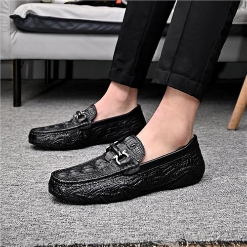 Outdoor Party Slip On Mens Loafers Shoes Moccasins Faux Crocodile Print Round Toe Leather Flat Heel Resistant Flexible4