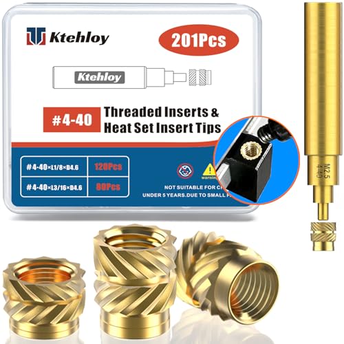 Image of 201Pcs #4-40 Threaded Inserts, Female Thread SAE Knurled Nuts Assortment Kit, Brass Heat Set Insert for Plastic and 3D Printing Components