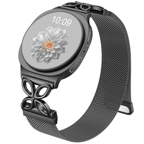 Getino Magnetic Band Compatible with Samsung Galaxy Watch 9, Galaxy Watch 8 (40mm 44mm), Galaxy Watch 8 Classic (46mm), Dressy Metal Floral Milanese Strap for Women - Black