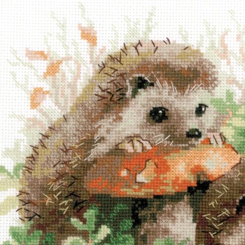 Image of RIOLIS - Hedgehogs in Lingonberries 1469, Animals Cross Stitch Kit 9,84 inch x9,84, Cross Stitch for Beginners & Advanced, Crossstitching Kits Adult, Counted Stitching Kits, Embroidery Kit