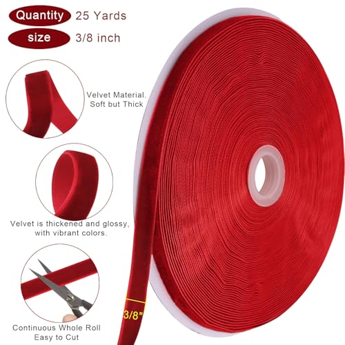 Image of Tsorode 25 Yards Navy Velvet Ribbon,3 /8 Inch Christmas Tree Ribbon