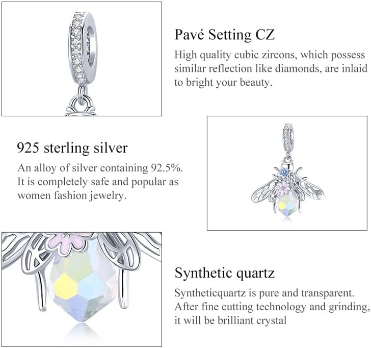 Yellow Queen Bee Charms for Bracelet 925 Sterling Silver Lucky Animal Charm Necklace Birthday Christmas gifts Crystal 395) - Image 4