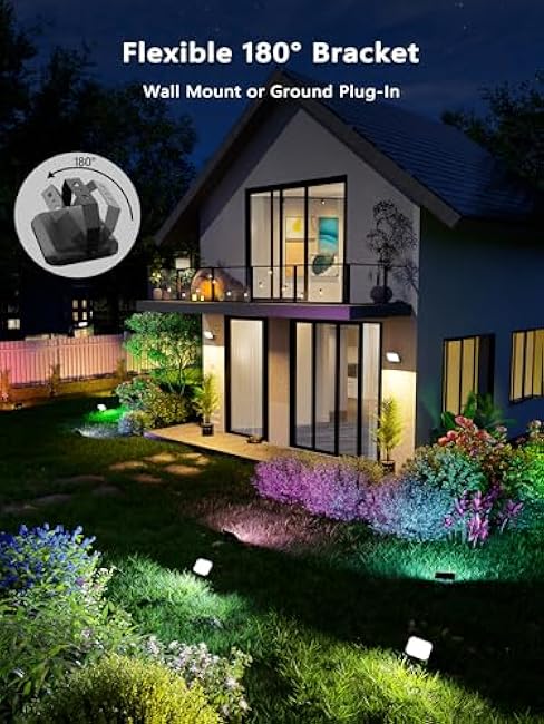 BrizLabs Flood Lights Outdoor, 6 Pack Smart RGBCW Landscape Lighting APP/Voice Control, Color Changing LED Floodlights, IP65 Waterproof Pathway Lights for Halloween Christmas Garden Yard Lawn House