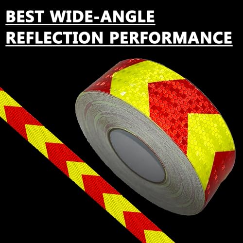 Swrt SL-YRJT-1 Reflective Tape Outdoor Waterproof, 2 Inch X 30 Ft Red & Fluorescent Yellow Reflective Tape, Shining Star Heavy Duty Strong Adhesive Hazard Caution Safety Warning Tape Conspicuity Tape thumb #2