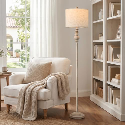 Image of BOBOMOMO 64.25 inch Farmhouse Floor Lamp with Remote, Dimmable Floor Lamp with Adjustable Color Temperatures, Antique Gray Standing Floor Lamp for Living Room Corner, Bedroom & Nursery, 9W Bulb Included