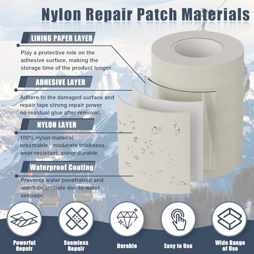 Image of 12Pcs 20X10cm Cahomo Nylon Self Adhesive Patches Fabric Repair Patch Nylon Repair Patch Waterproof Repair Patch for Down Tent, Sleeping Bag-Black